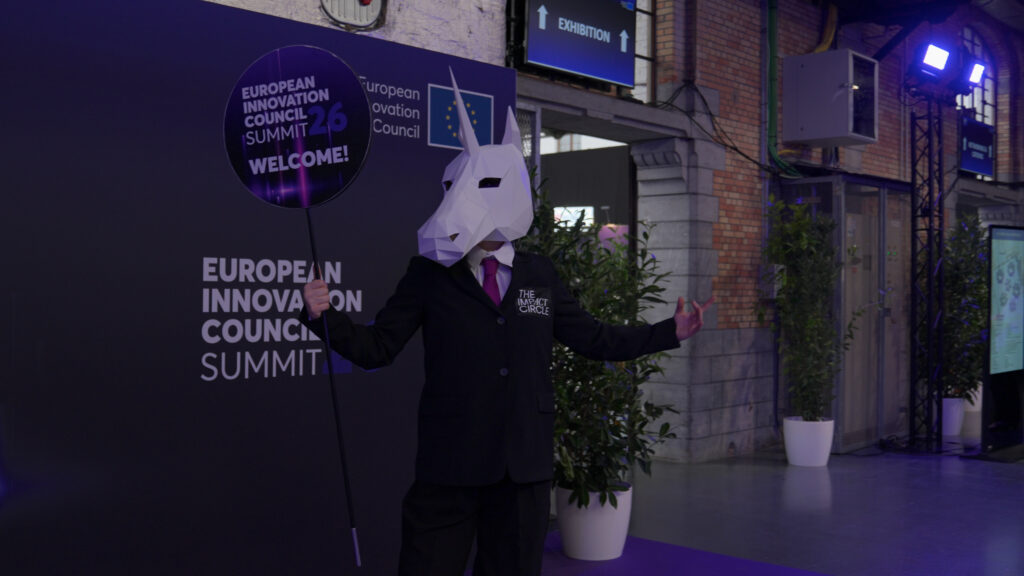 EIC Summit 26 — the unicorn welcoming attendees at the entrance