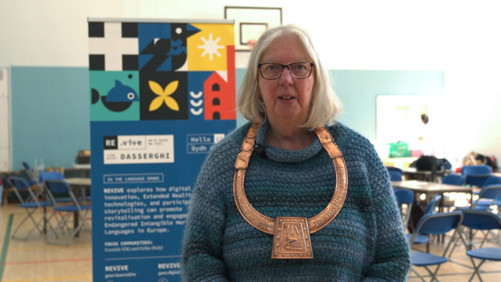 Jane Ninnis with the Gorsedh Kernow plastron — REVIVE, Cornwall