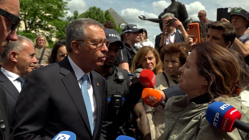 Television interview scrum in Brussels